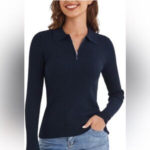 NWT JACK SMITH Women’s Long Sleeve Black Quarter Zip Pullover Polo Sweater Large